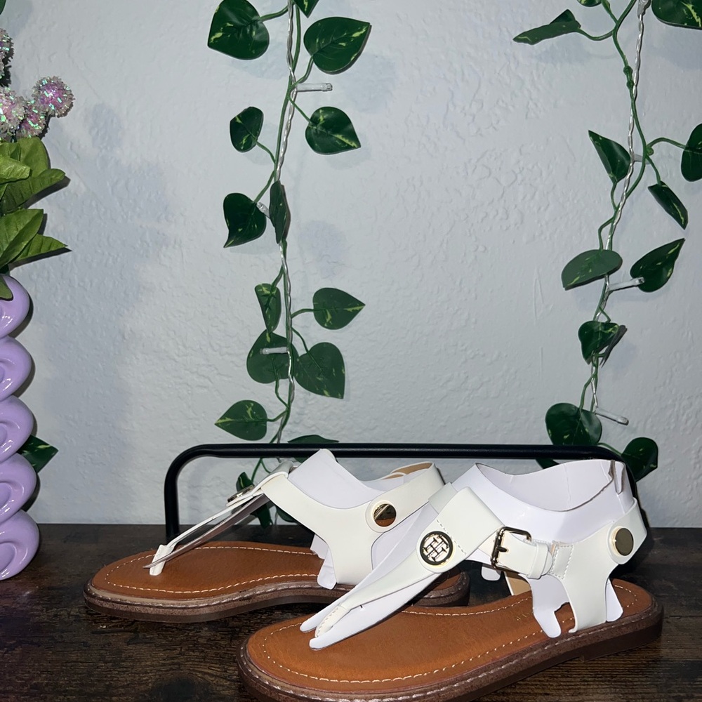 Tommy Hilfiger White and Brown Sandals